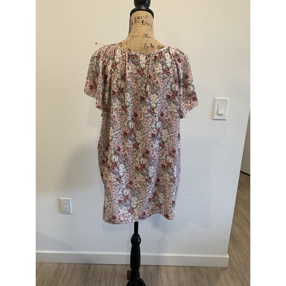 (F-188)Womens Floral Blouse Short Sleeve V-Neck Lightweight Polyester Casual Top - Picture 4 of 9